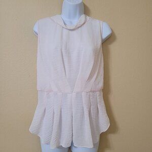 Rebecca Taylor Sleeveless Ivory Peplum Top W/ Sheer Pink Back Detail Size 8 Silk